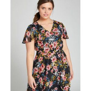 NEW LANE BRYANT BLACK FLORAL FLUTTER TEXTURED MAXI DRESS SZ 20